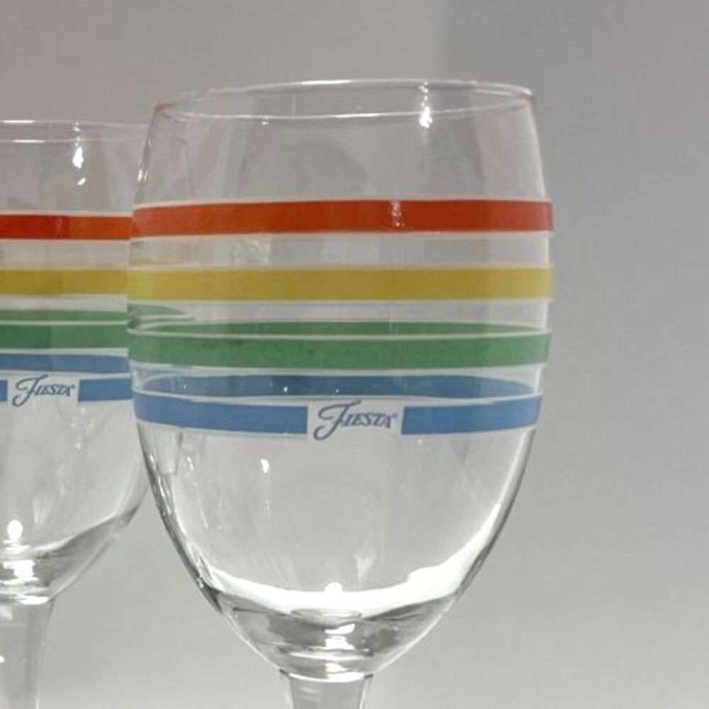 Set of 4 Fiesta Multicolor Striped Footed Goblets/Wine Glasses, No Chips-EXCL - Picture 7 of 8